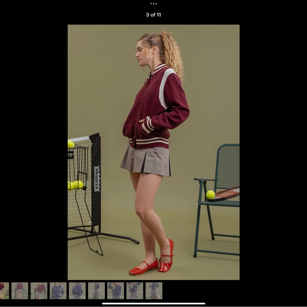 Button Down Varsity Bomber Sweater - image 3